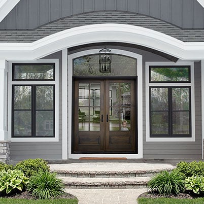 entry door style 181 brown on gray house