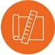 illustration of architectural tool with arrow and window in orange circle