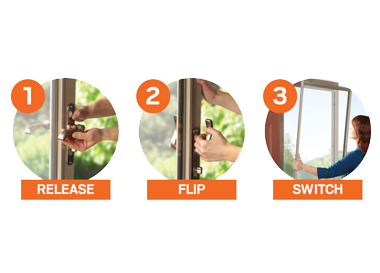 step by step images to show how to release andersen storm door